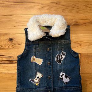 NWT Unisex Toddler Blue Jean Vest, 5T, Removable Collar Animal Patches